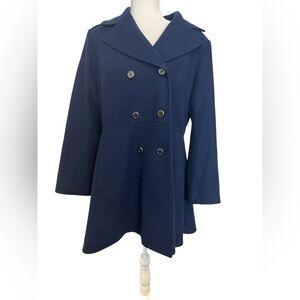 Anne Klein Women’s Double Breasted Wool Blend Pea Coat Navy Blue Size XL